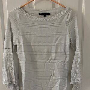 White House Black Market Light Gray/silver shimmer Lace Sleeve Blouse. Size S